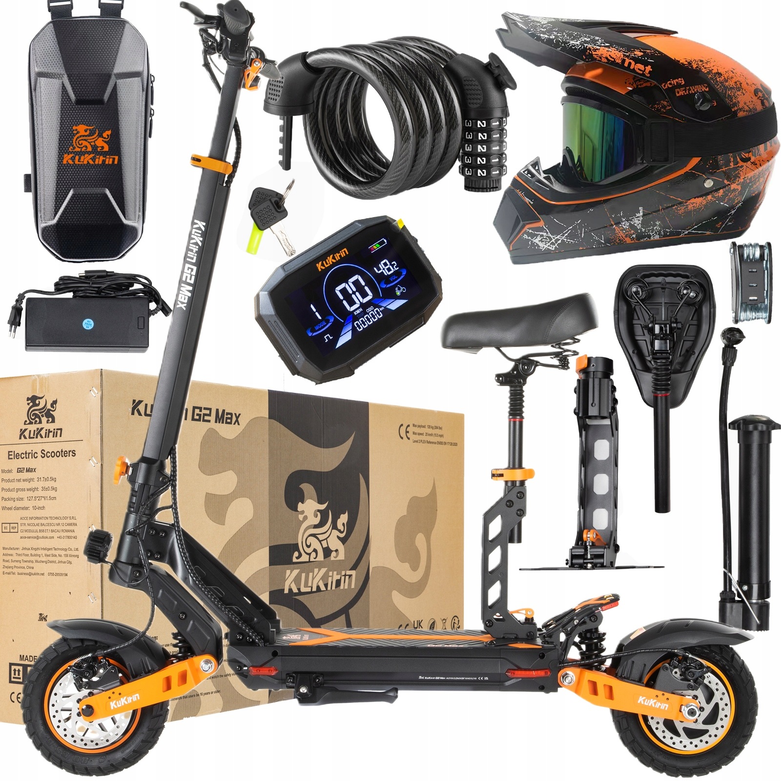 2026 Kukirin G2 Max Pojazd Elektryczny 1200W 55 km/h 70 km 20 Ah 48 V Z siedzeniem