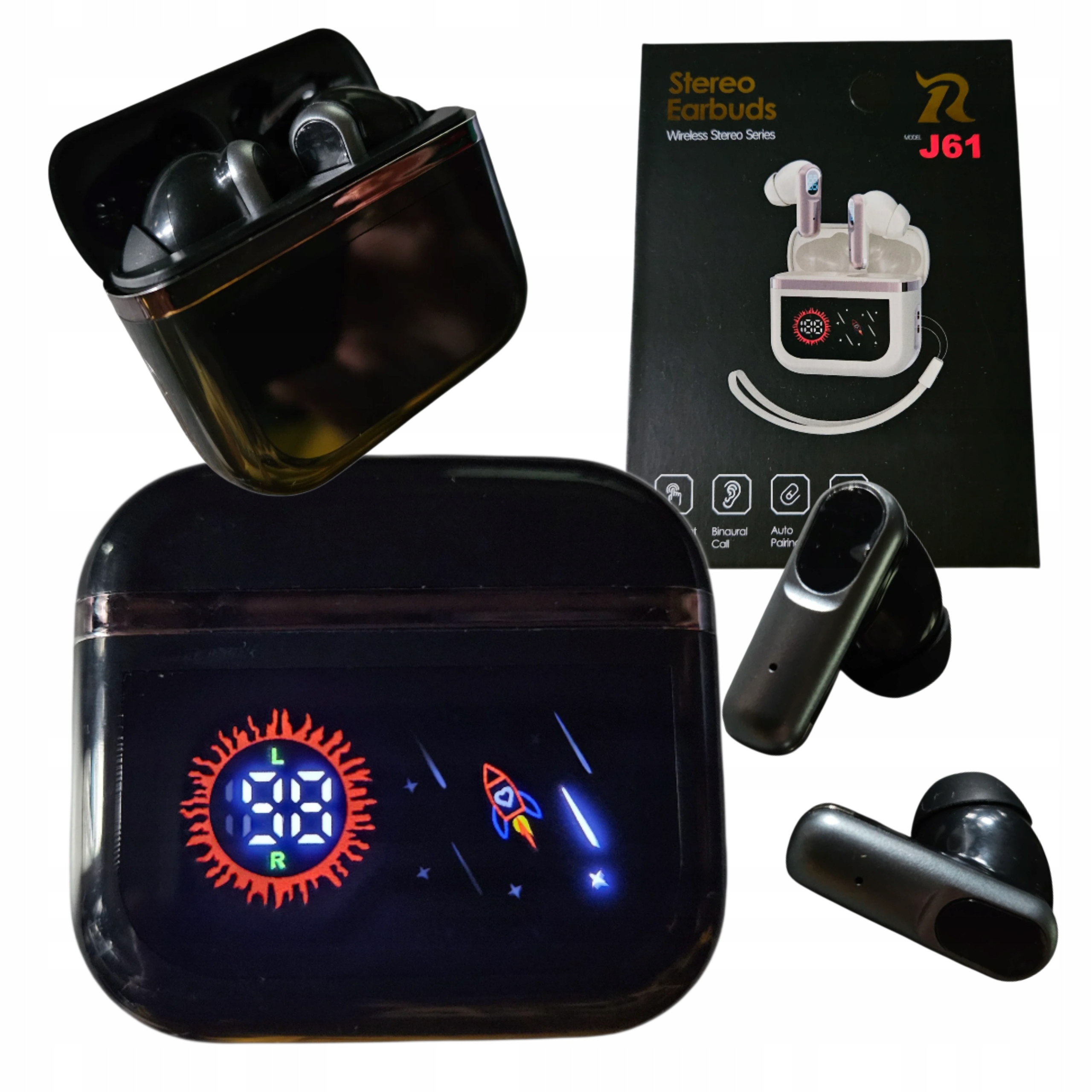 Sluchawki Bezprzewodowe Bluetooth Douszne Stereo Etui Ladowanie Czarne