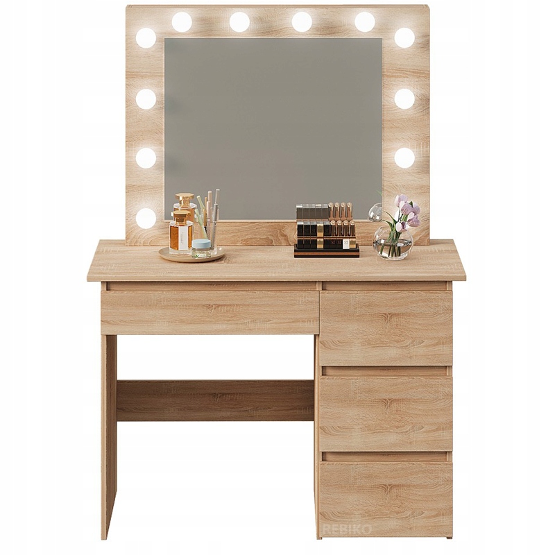 TOALETKA KOSMETYCZNA OŚWIETLENIE LED DĄB SONOMA 4 SZUFLADY SYPIALNIA BRĄZ