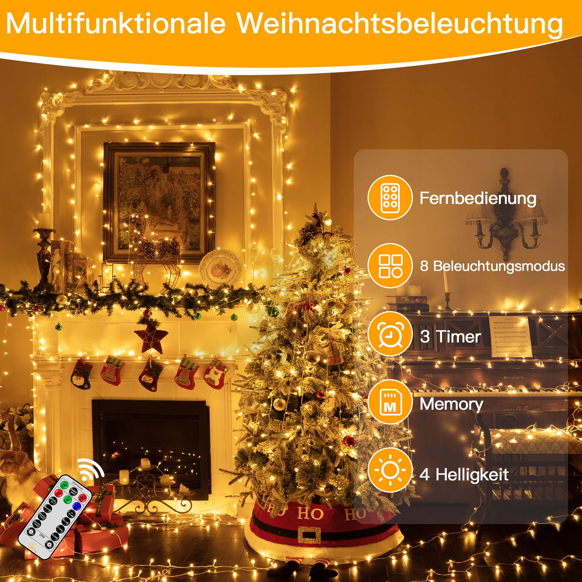 OLLNY Wodoodporne Lampki Choinkowe Świąteczne 8 Trybów 80M 800LED — miniatura 2