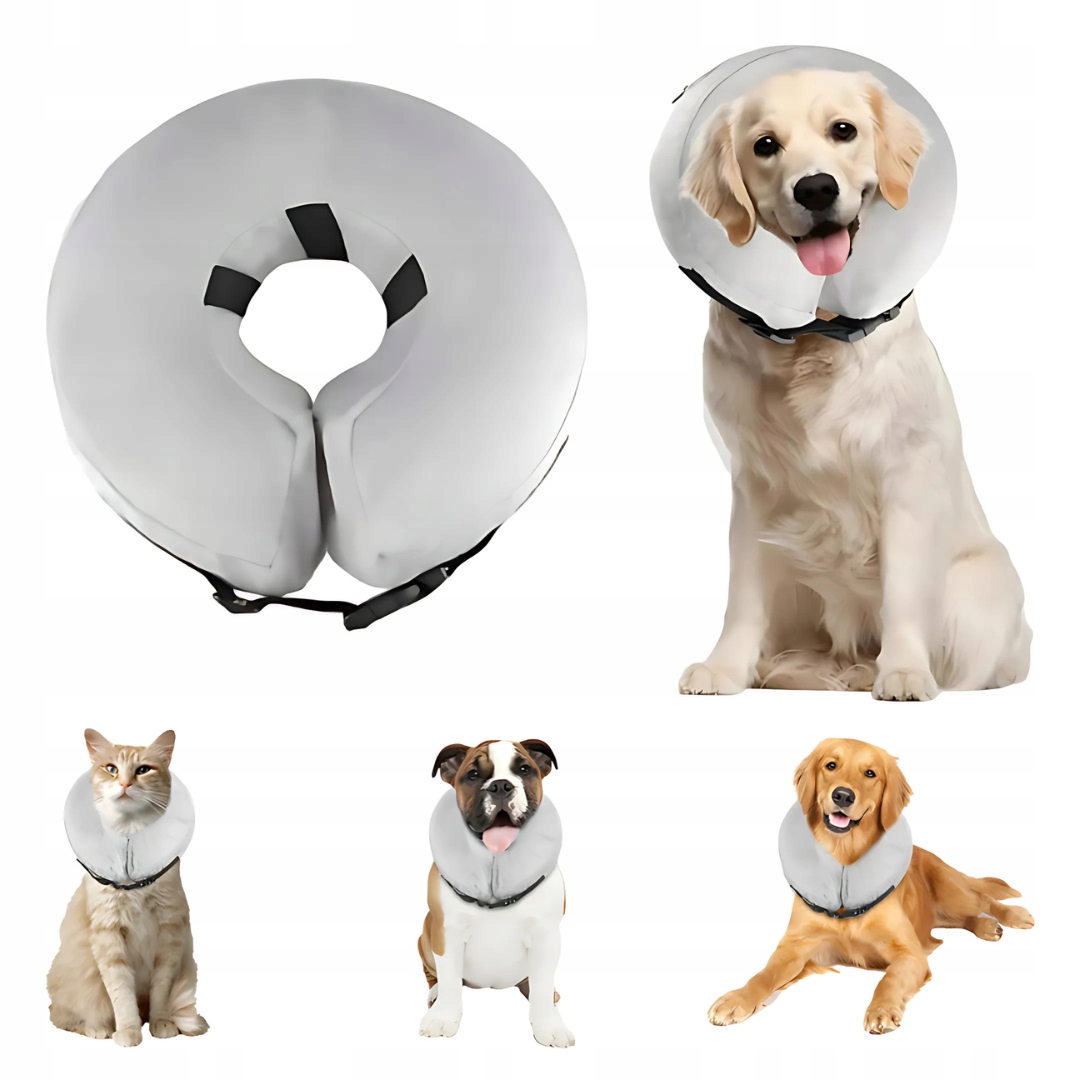 Levně Nafukovací ochranný límec pro psa XL šedý, lehký, měkký, nastavitelný