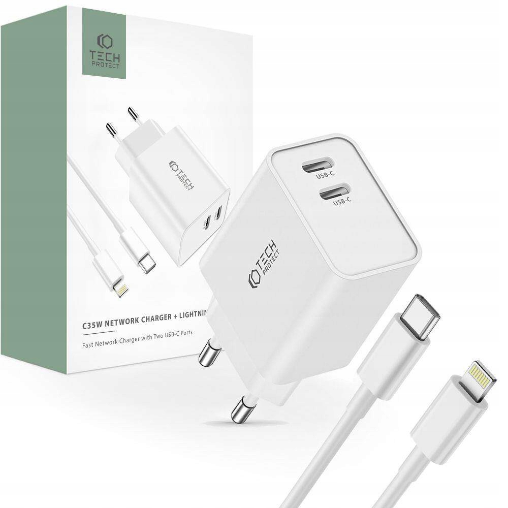 Ładowarka Sieciowa 2x Usb-c Pd 35W Kabel Usb-c do Iphone biała
