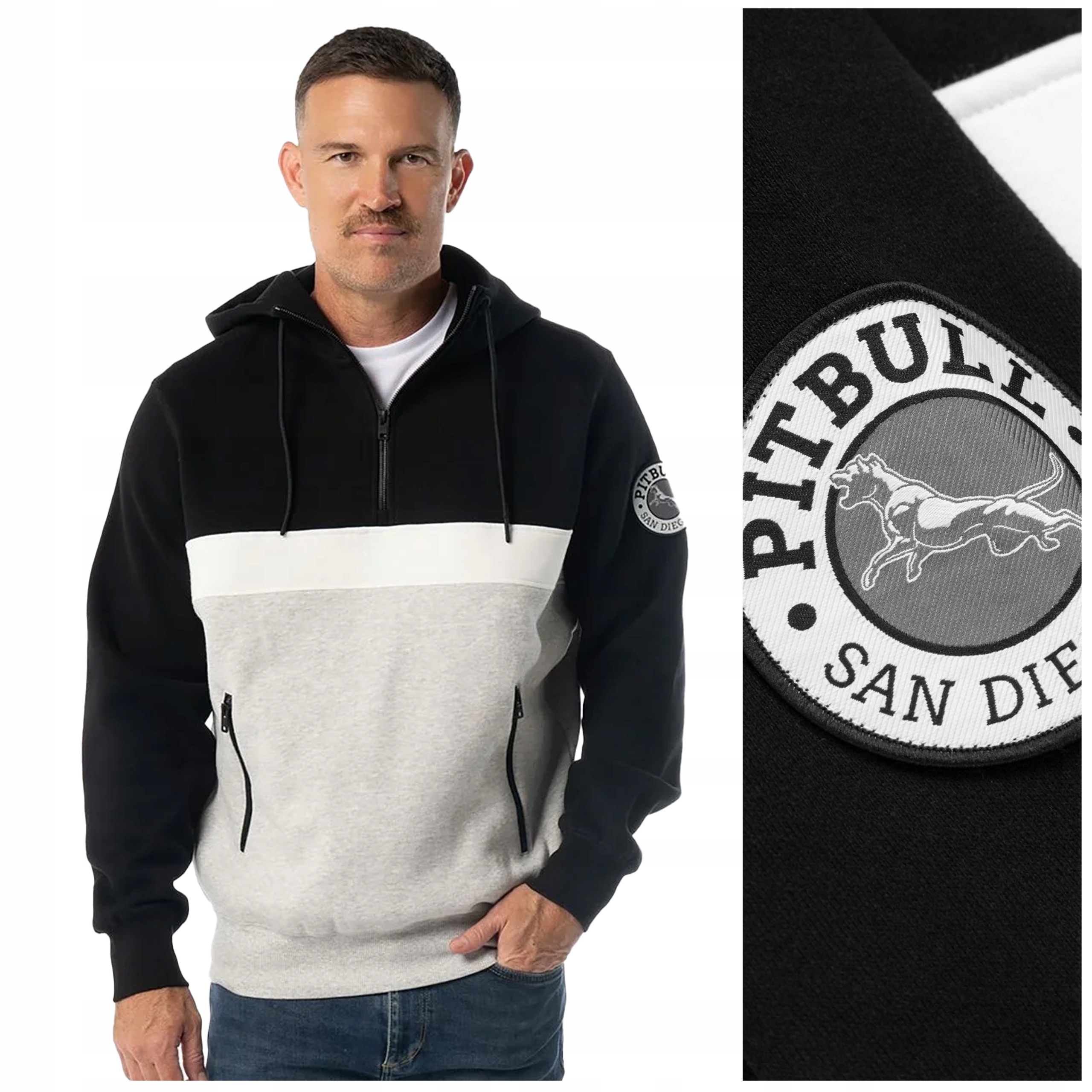 Pánská mikina s kapucí Pit Bull "gibson" vel. S černá a šedá