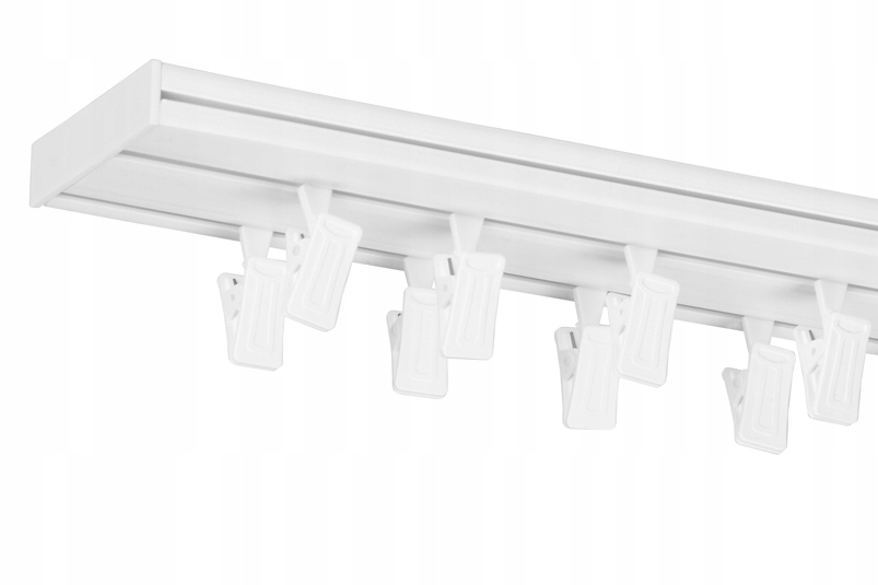 KARNISZ SUFITOWY PODWÓJNY PCV 220 CM SZYNA SUFITOWA Z AKCESORIAMI II TOROWA