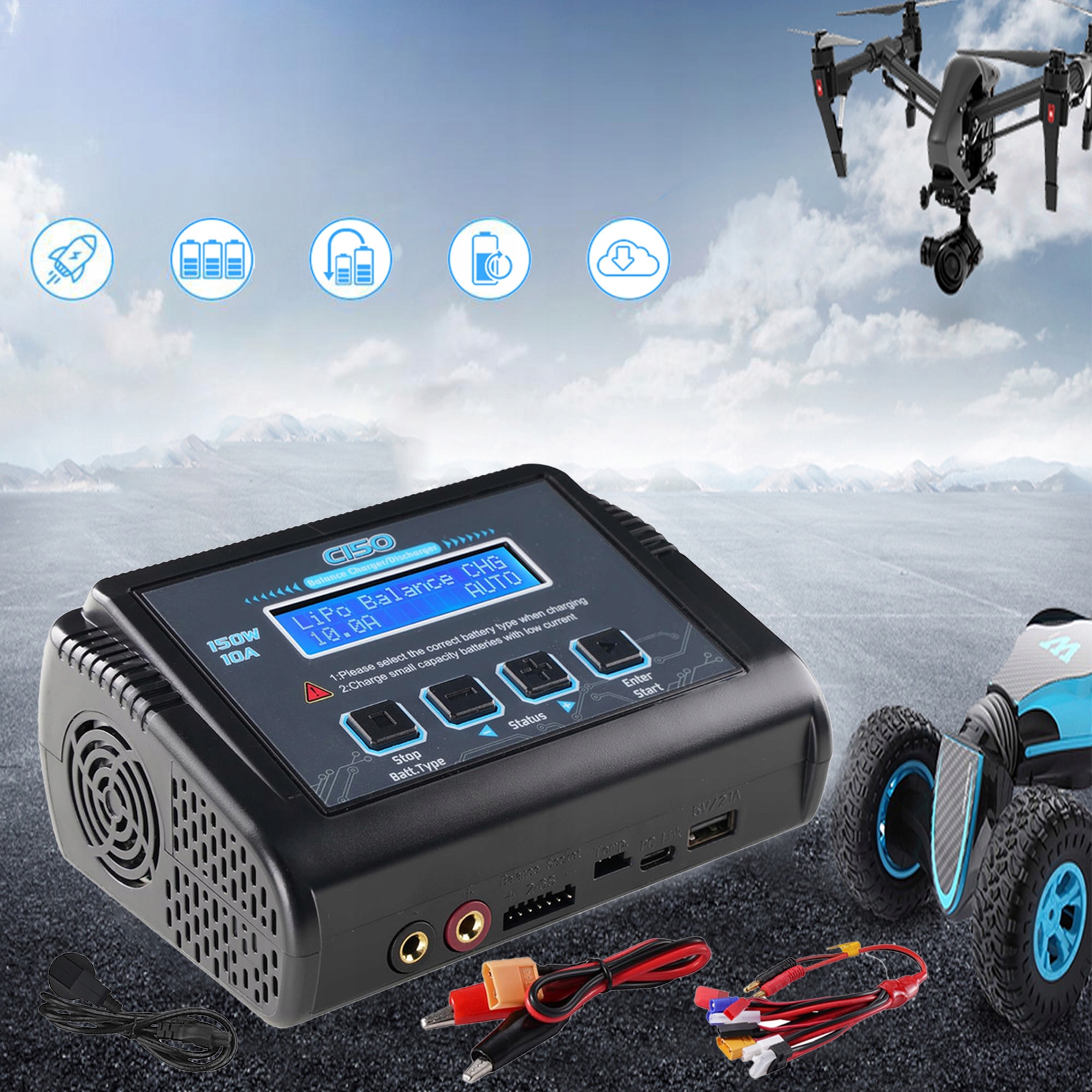 Htrc C150 150W 10A Ac/dc Balanční nabíječka Decharger pro baterie LiPo 1-6S