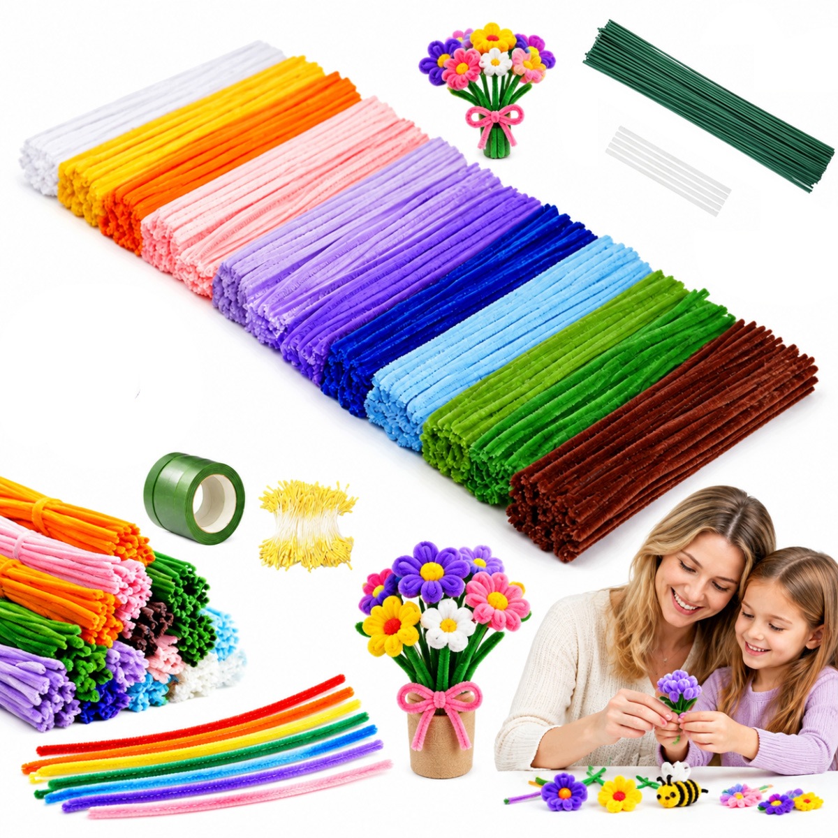 Ozdobné Drátky Kreativní Floristické Nadýchané Barevné Vytěráky 800 Ks