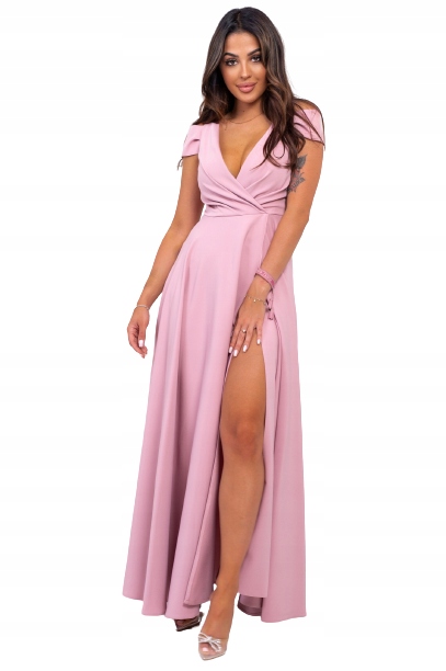 Gala Pastel Pink Šaty s Rozparkem L