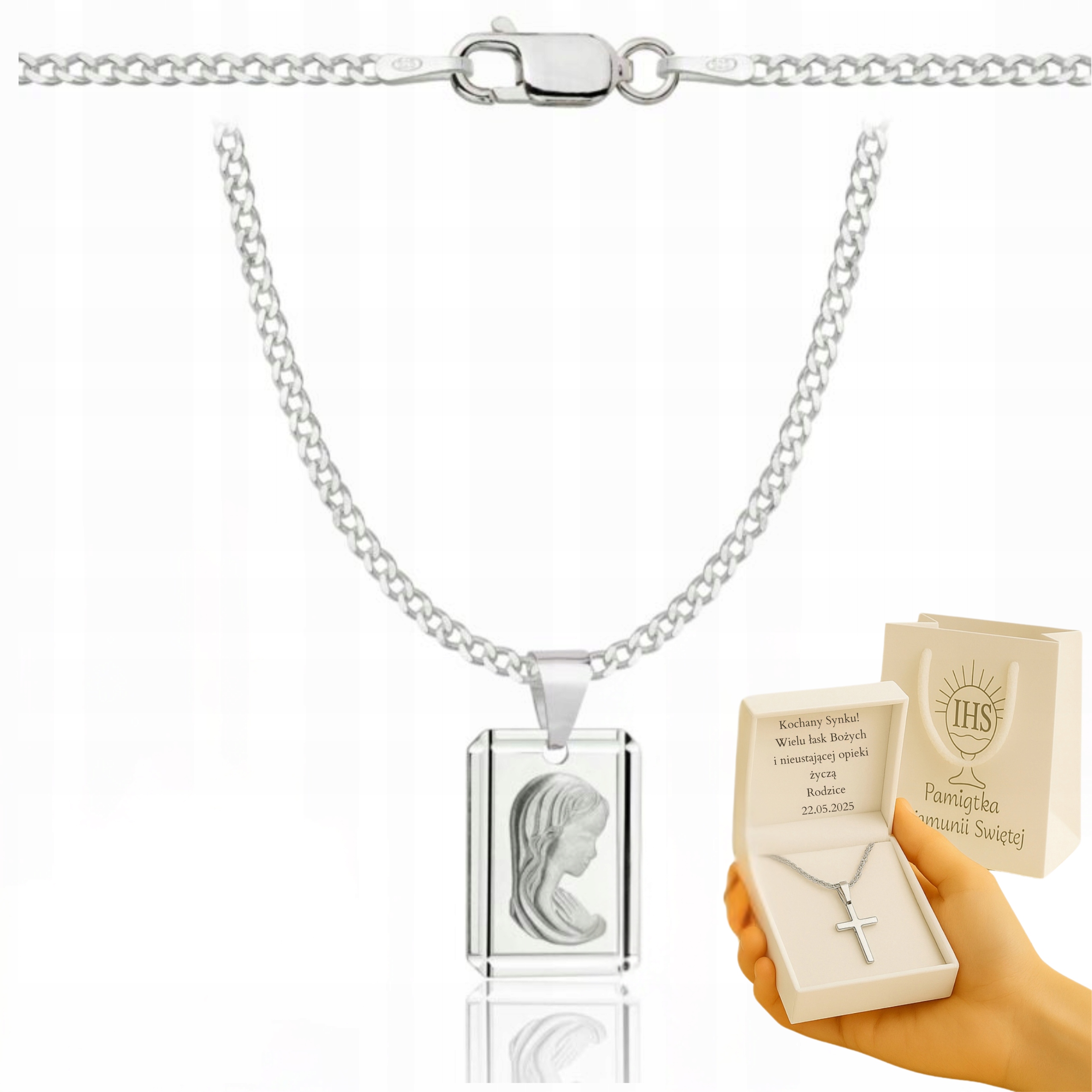 Stříbrný Řetízek Na Přijímání S Medailonem Pr 925 Gravírování Bonus K Prvnímu Svatému Přijímání