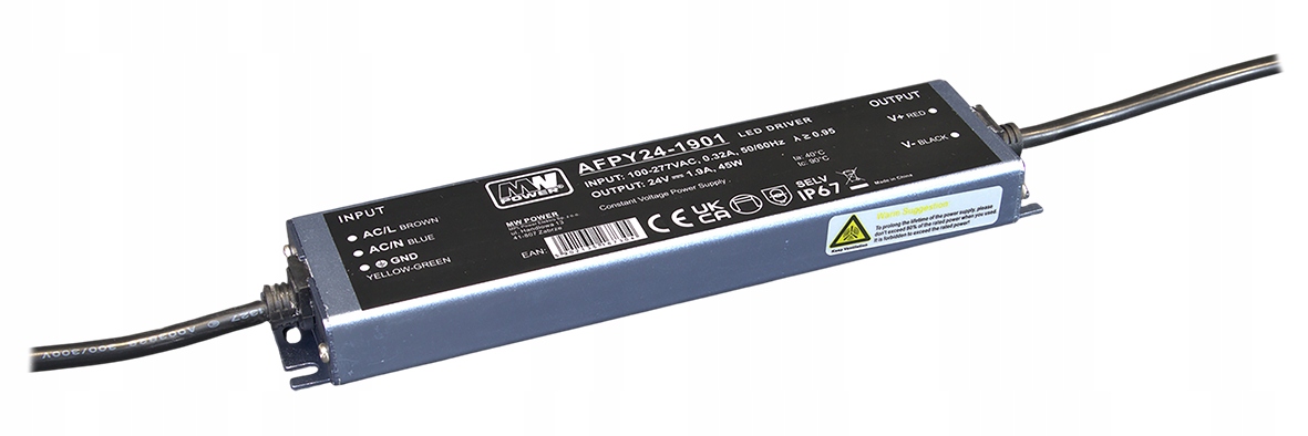 Napájecí zdroj Mw Power Led 24V 1.9A 45W Pfc ultratenký, voděodolný P67