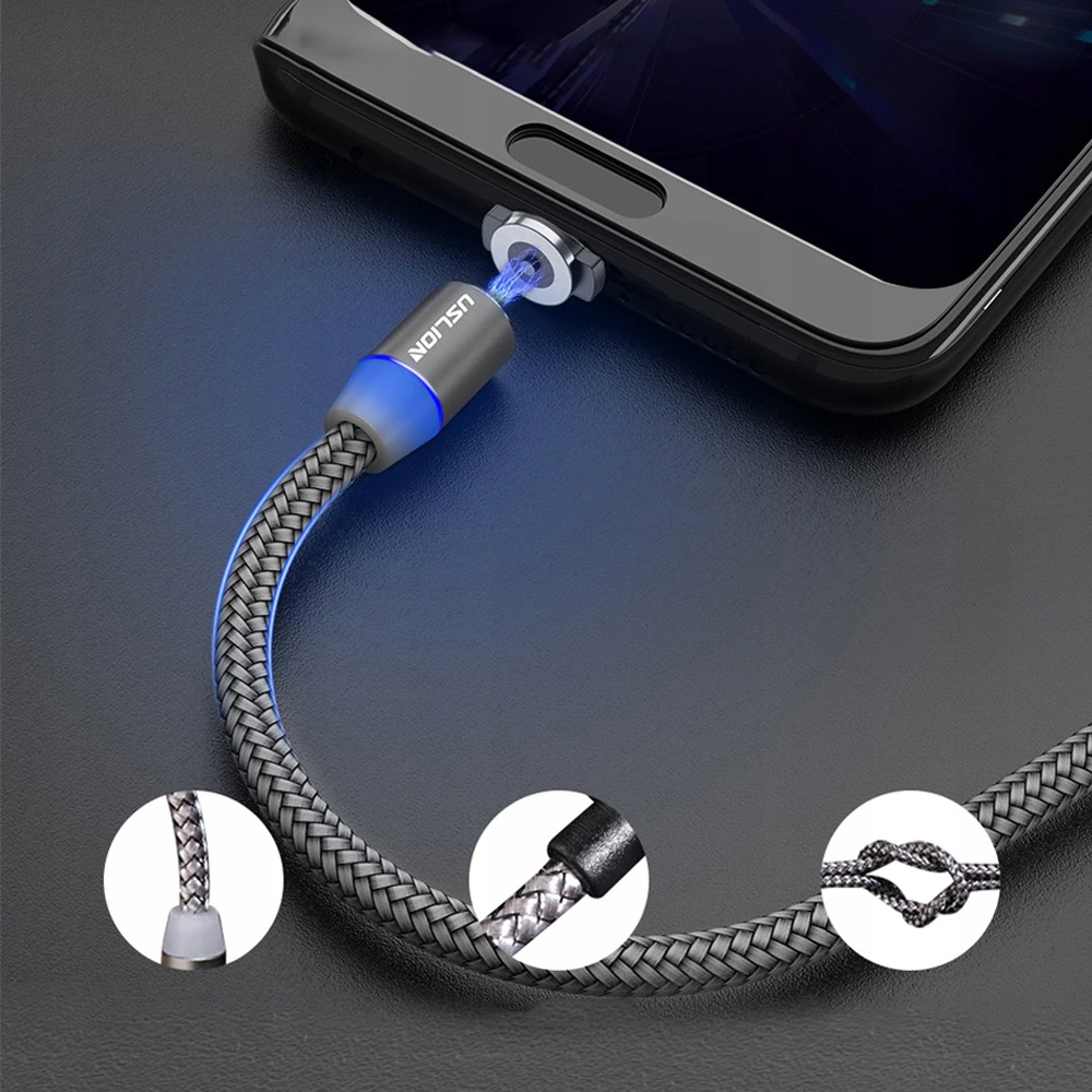 KABEL MAGNETYCZNY 3w1 DO IPHONE LIGHTNING ANDROID MICRO USB TYP-C OPLOT 1m Zgodność ze standardem Quick Charge 3.0