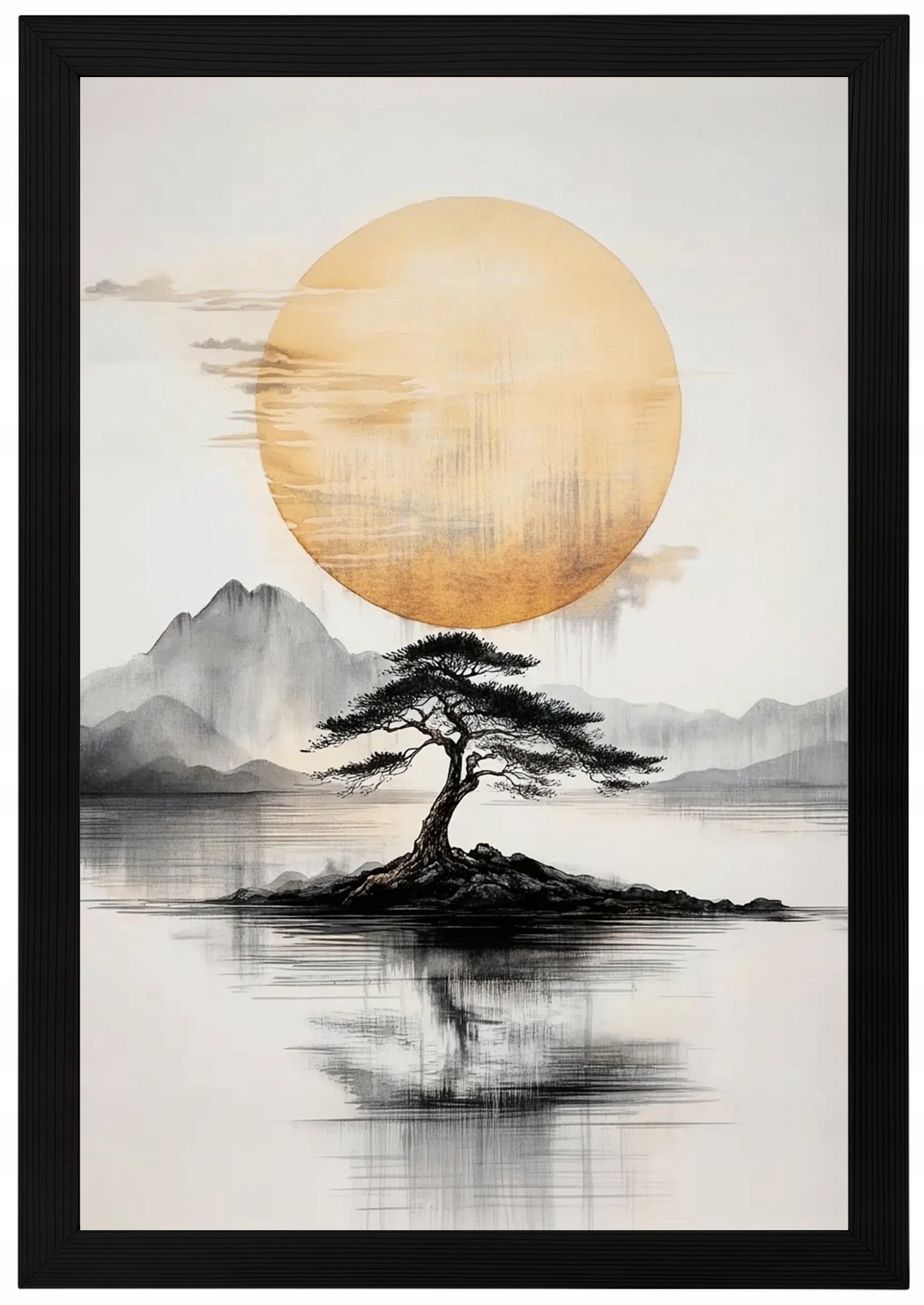 Plakát Rámeček Dřevo Japonsko Dřevo Zen Slunce Hory Ostrov Orient 40x60