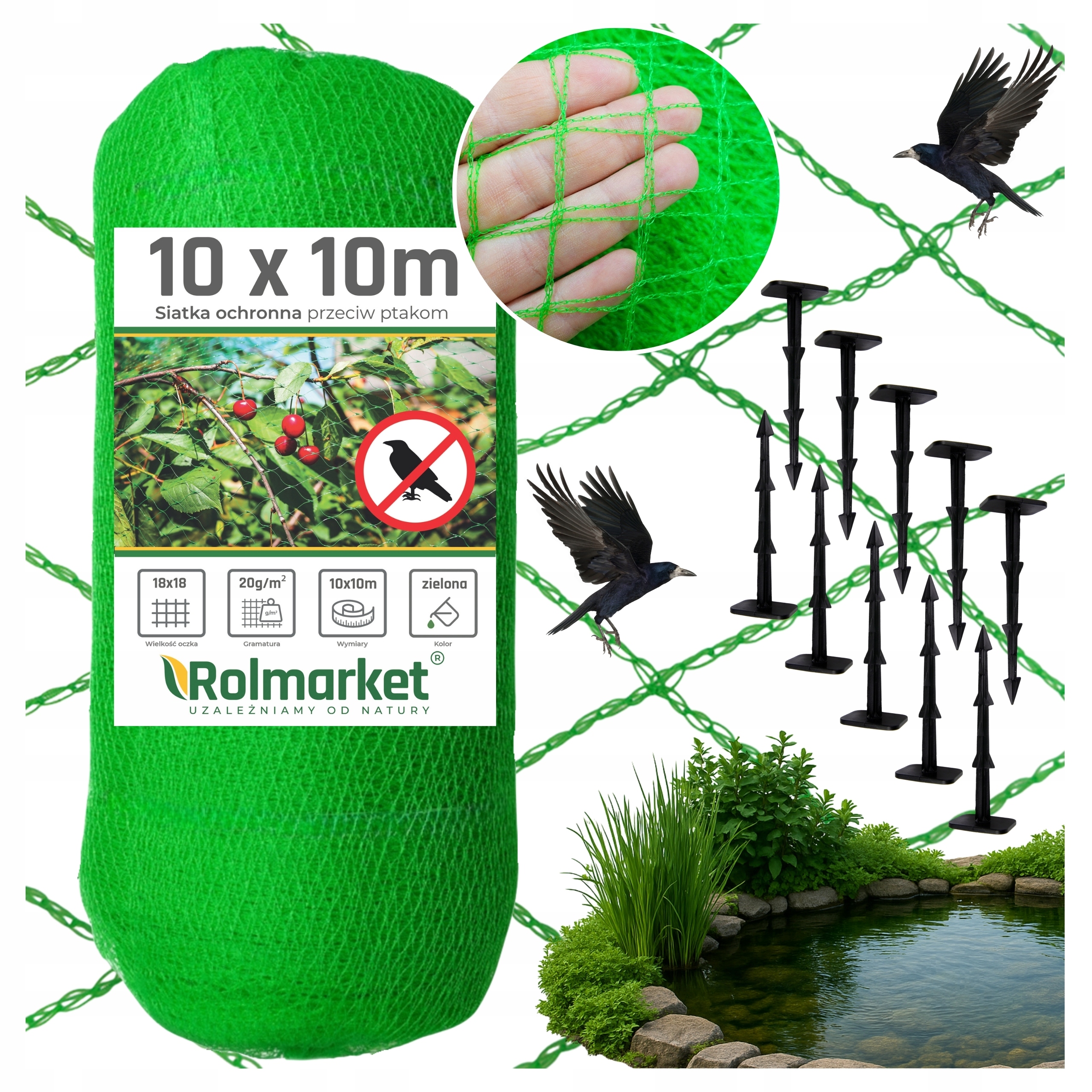 Siatka Na Oczka Wodne Przeciw Liściom Ptakom 10x10m Ochrona na Ptaki +Kotwy