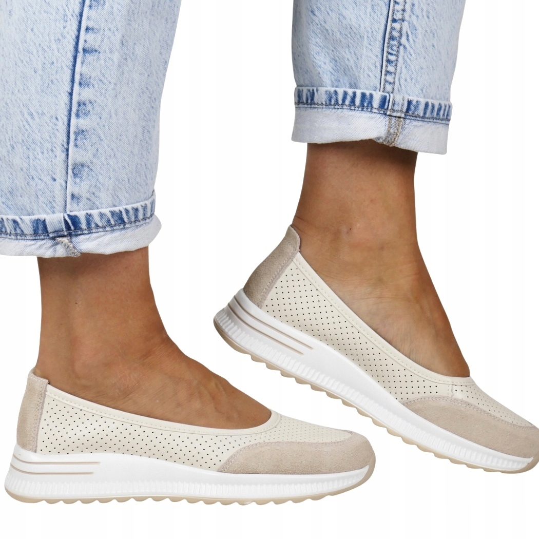 iButy Baleriny Dámské Kožené Sportovní Polobotky Na Koturně Béžové Pohodlné