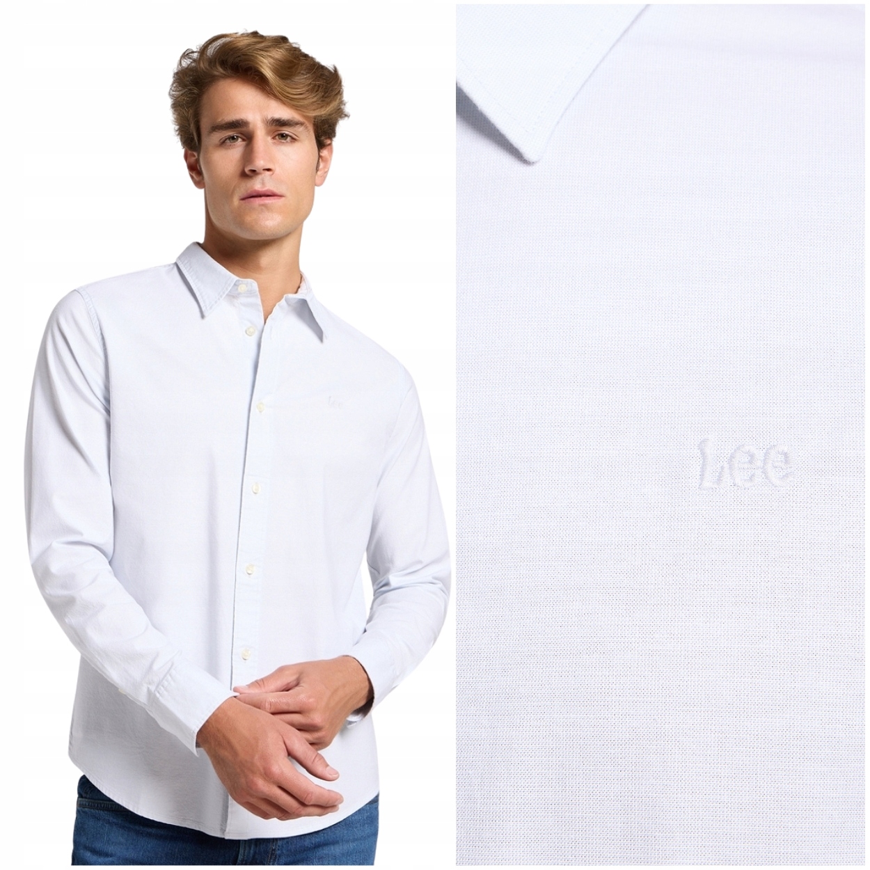 Lee Patch Shirt Shy Blue bavlněná elastická pánská košile s malým logem M