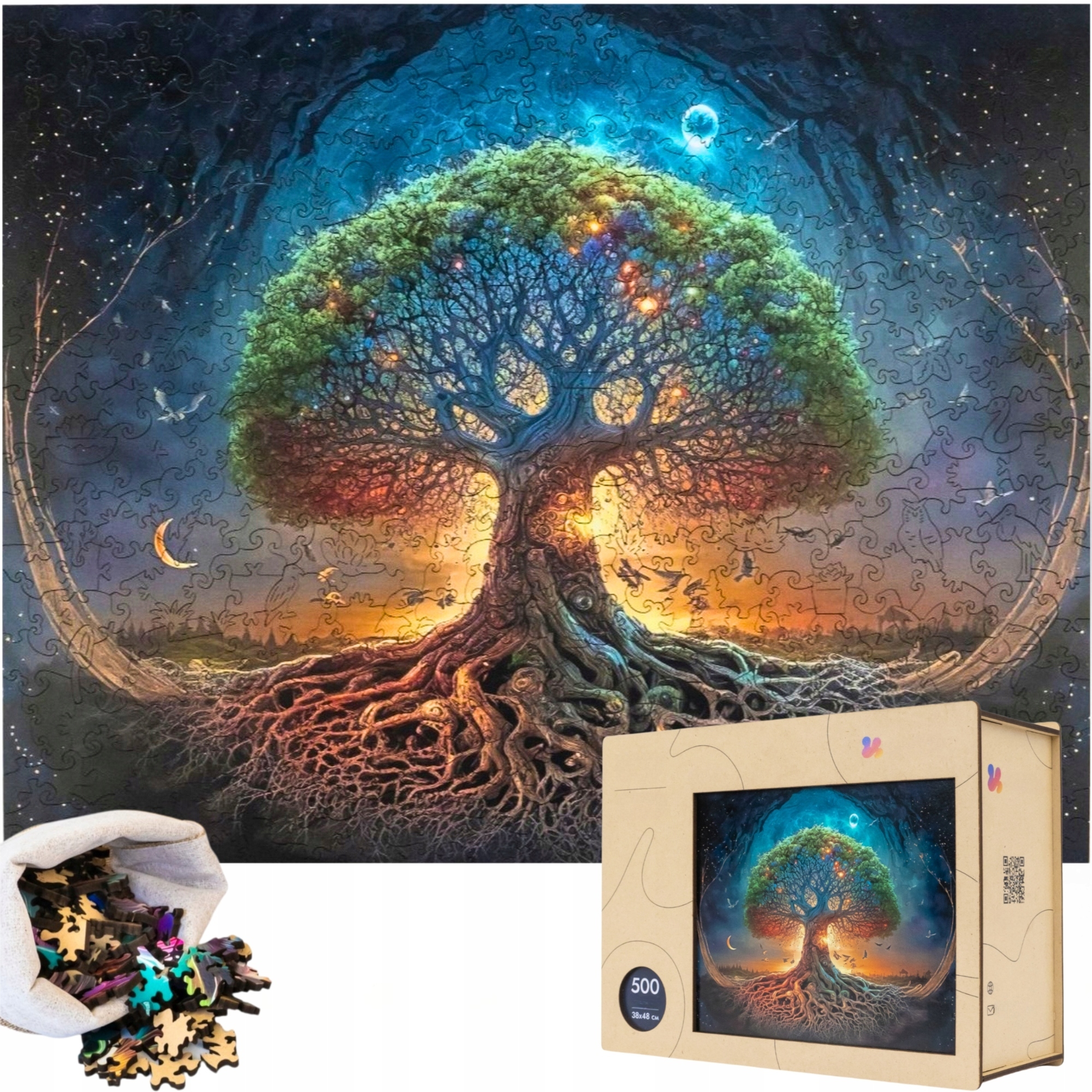 Puzzle Drewniane Duże XXL 500 Eł w Drewnianym Pudełku Księżycowe Drzewo