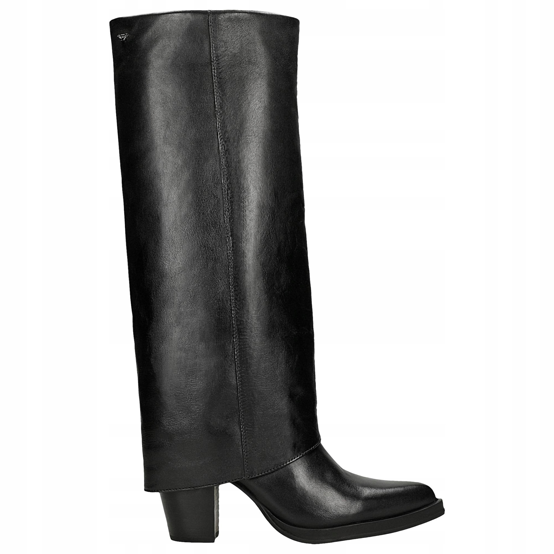 Černé kožené kozačky na podpatku s širokým svrškem, vel.