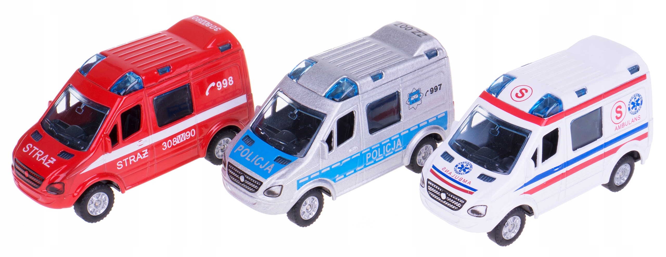 

Zestaw 3 Modele Metalowe Karetka Policja Straż Van