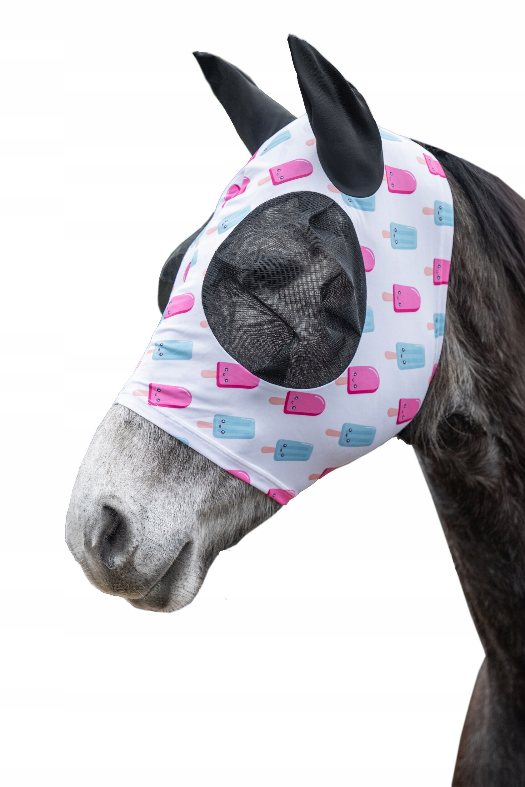 Moskitiera dla konia Hkm IceCream z uszami ochrona Uv wzór lody Pony