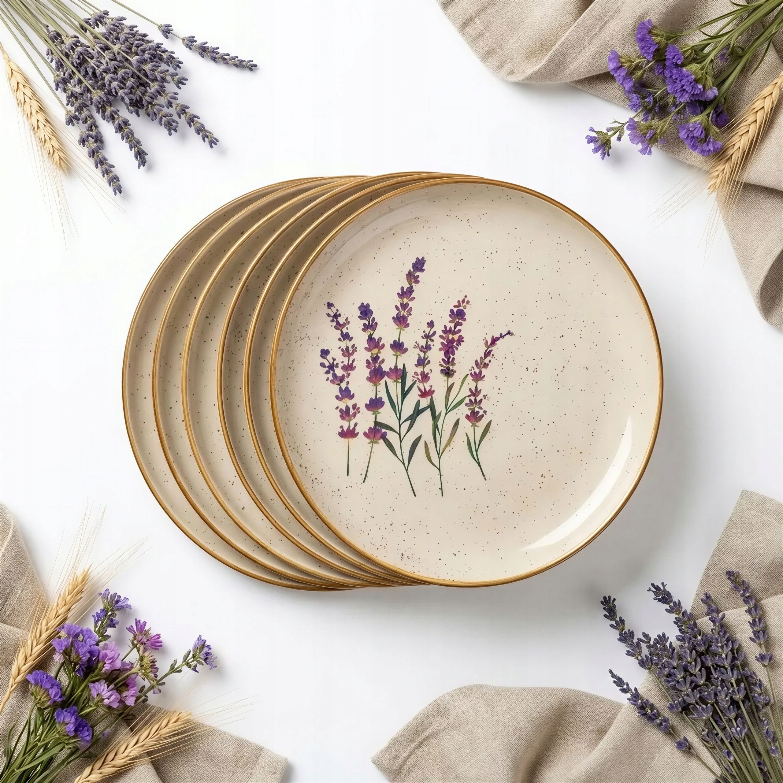 Talíř Set 6 Ks Jídelních Talířů 24 cm Polní Květiny Levandule Keramika