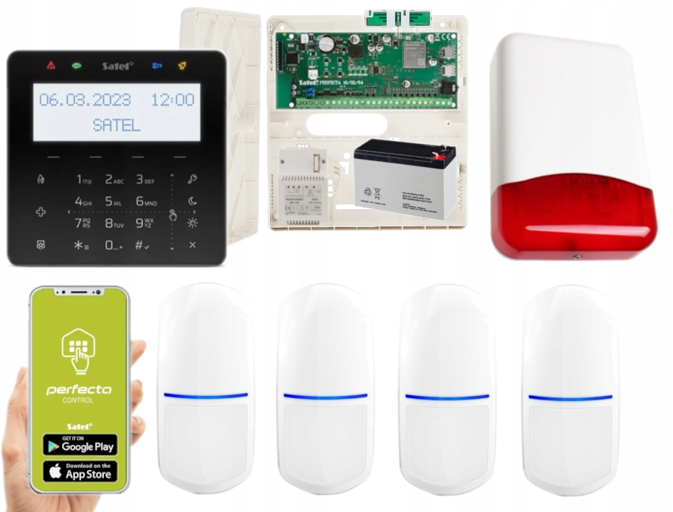 Alarm Satel Perfecta 64 M Lte Aplikacja Syrena 4 Czujki Slim-pir KSG2R-B