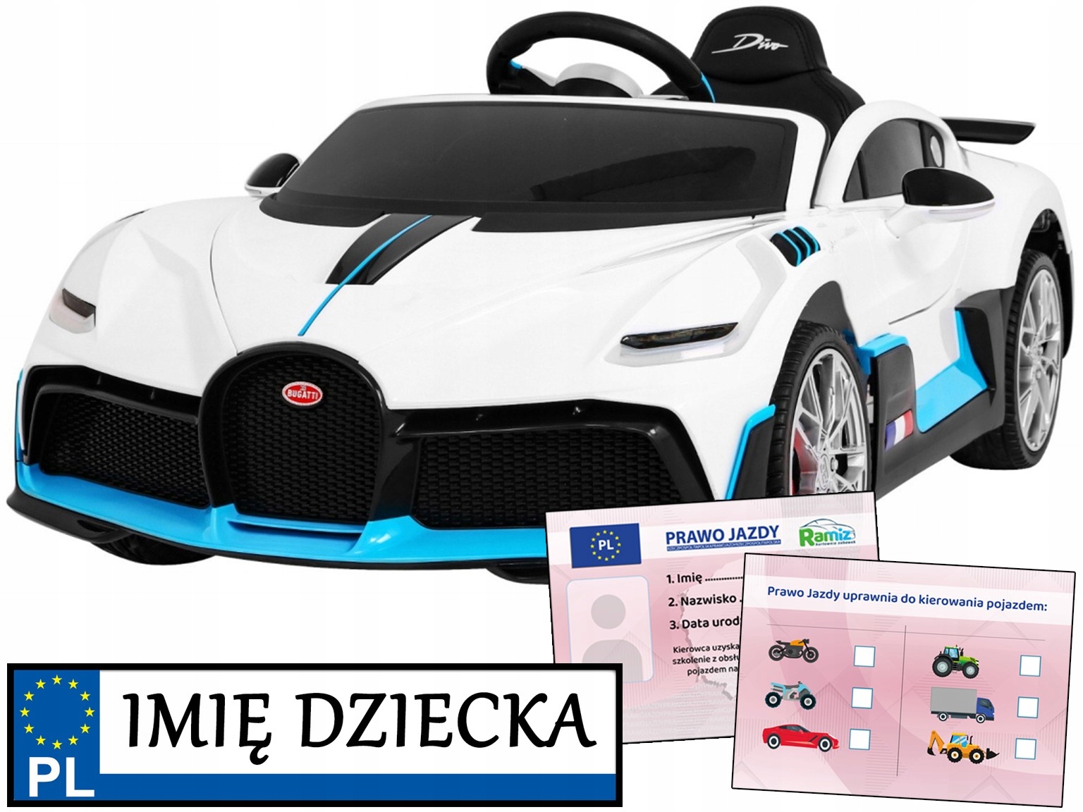 samochód elektryczny na akumulator Bugatti Divo pilot miękkie koła