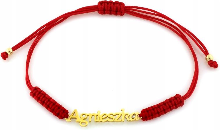 Zlatý náramek 585, jméno Agnieszka na provázku, ideální jako dárek 14K