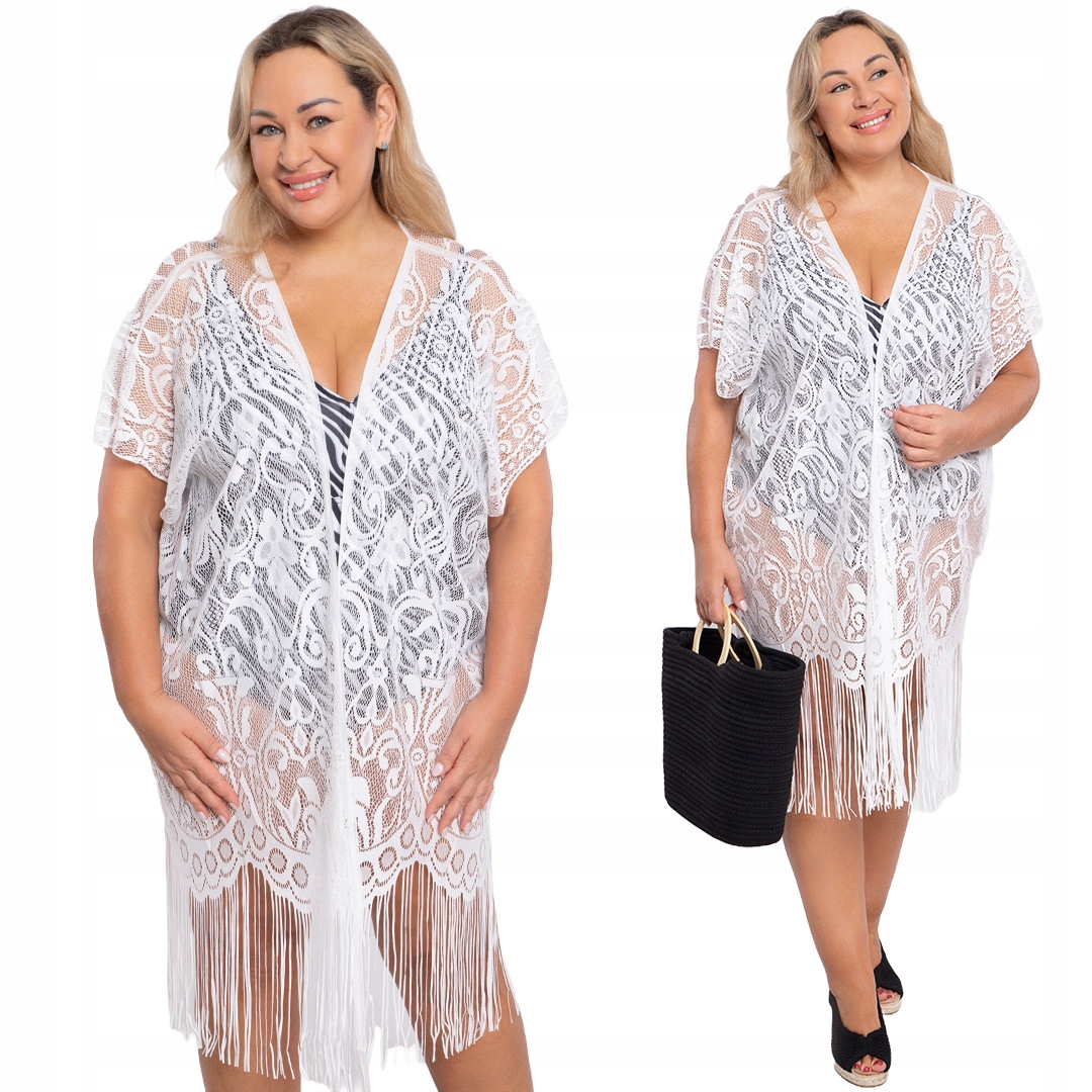 Białe ażurowe ponczo 46-56