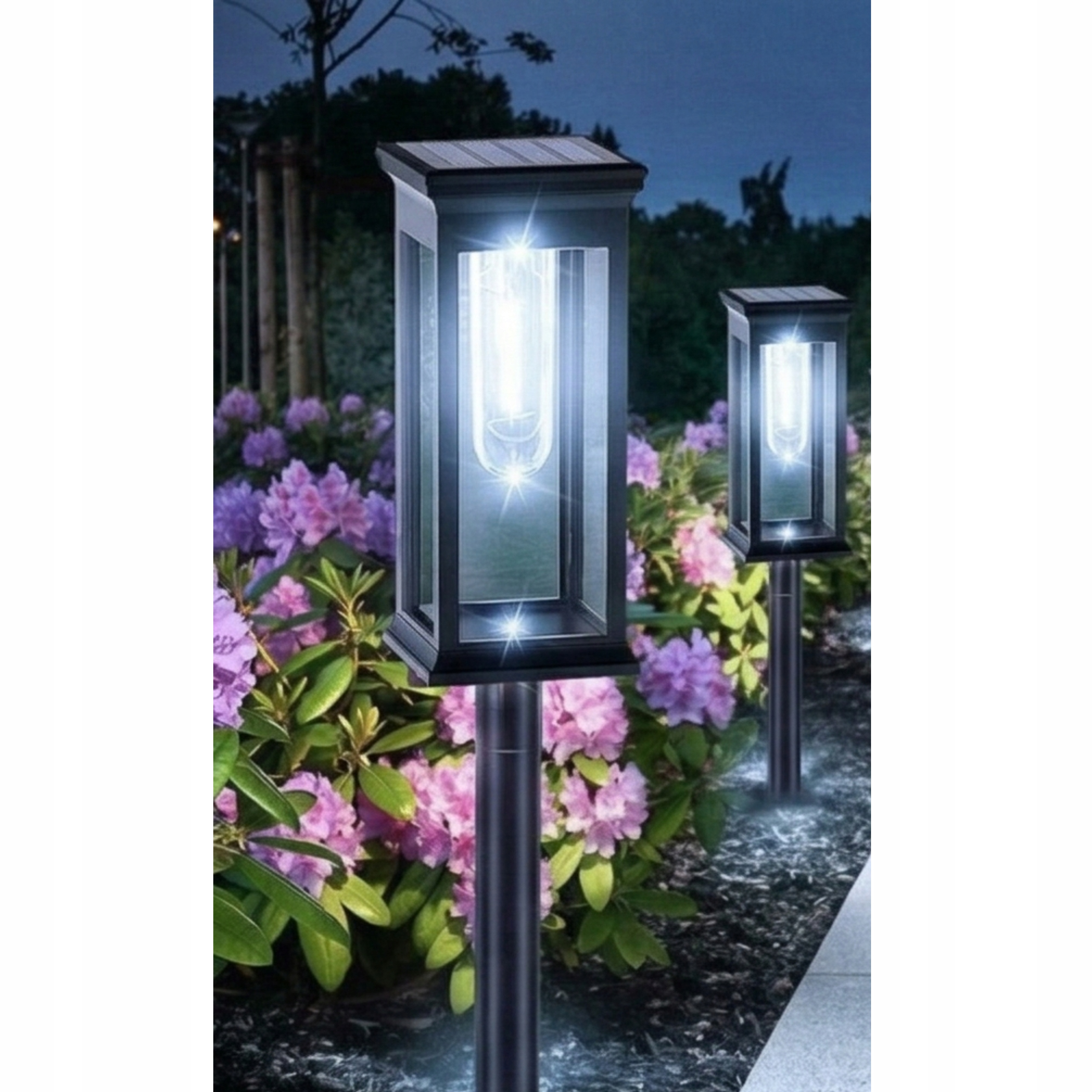 2x Solární Lampa Led Lampa Zahradní Sloupek Led Černá Zapichovací Ozdobná Velká