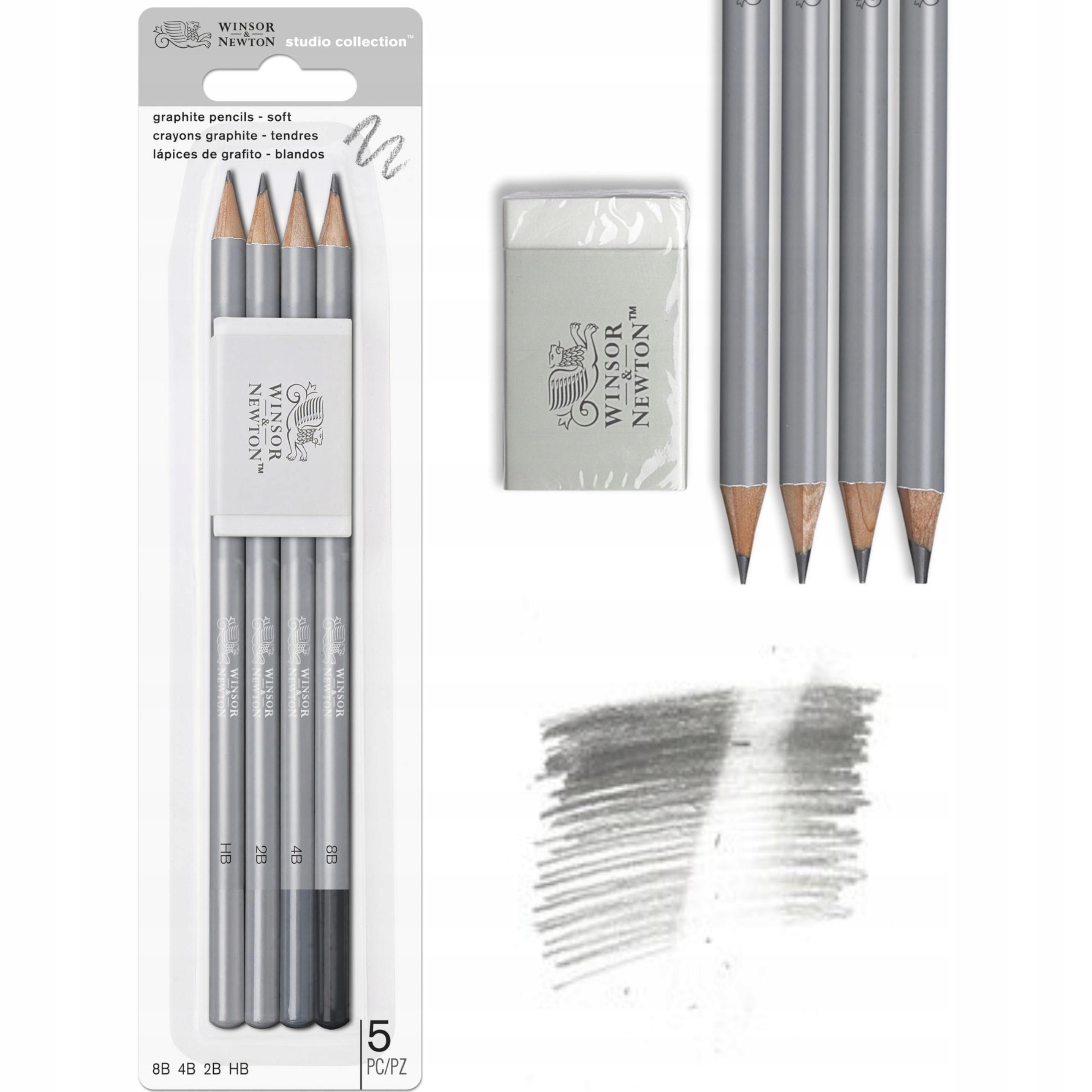 

Zestaw ołówków Winsor&Newton 8B,4B,2B,HB gumka