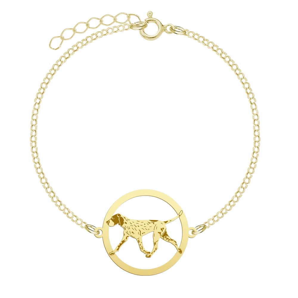 Zlatý náramek se psem Braque d’Auvergne 925 Řetízek Gravírování Bonus