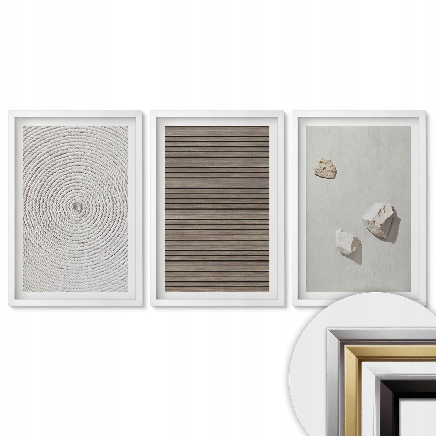 Krásný triptych fotoobrazů v sadě Přírodní textury dřevo kámen