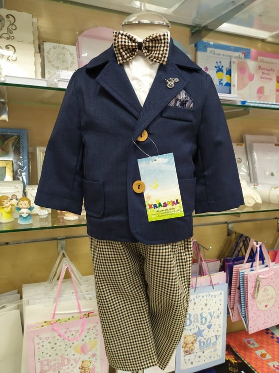 Chrzest garnitur granat-kratka r.62