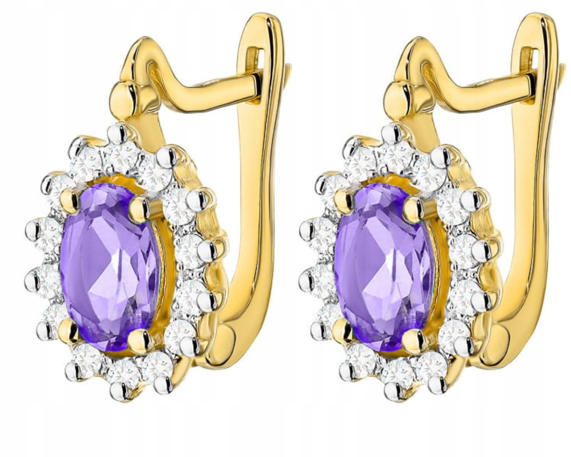 Zlaté Náušnice S Diamanty A Ametystem 585 Anglický Dárek Pro Ženu