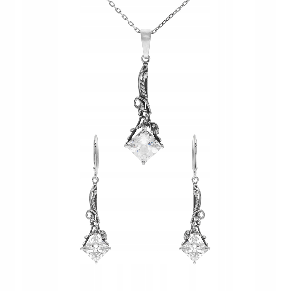 Komplet s retro zirkony, stříbro