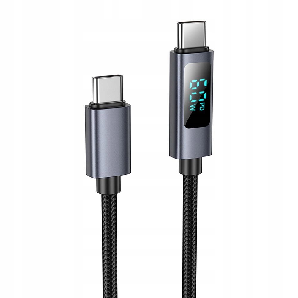 Kabel Usb C do Usb C Hoco 3A 60W z wyświetlaczem 1 m X112 czarny