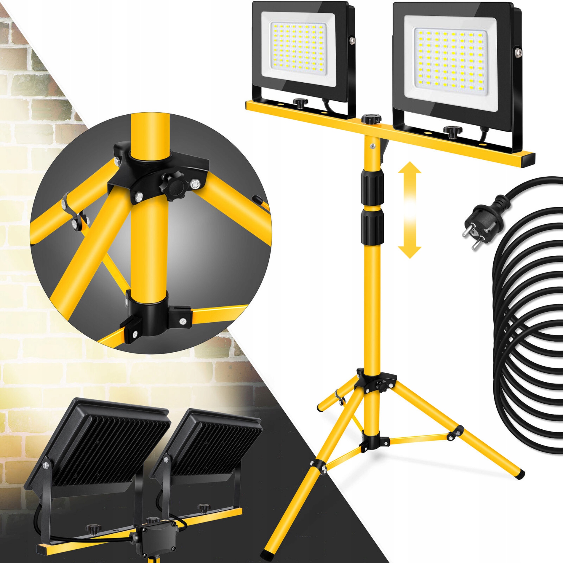 Stavebná Lampa Halogen Led Na Statíve Dvojitý Osvetľovač 2x100W IP65