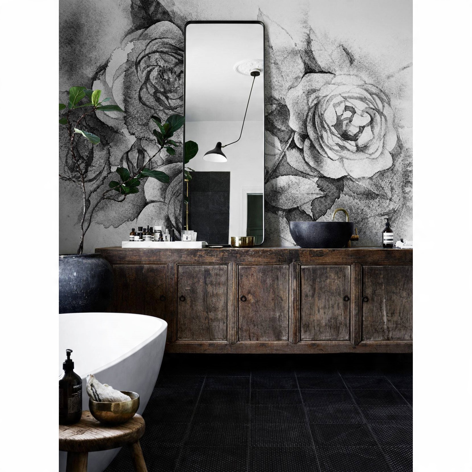 

Flizelina tapeta Czarno-biała bukiet róż 254x184cm