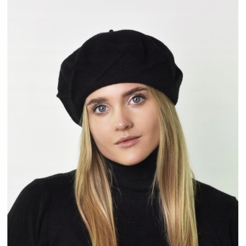 Beret wełniany zdobiony ASTER czarny