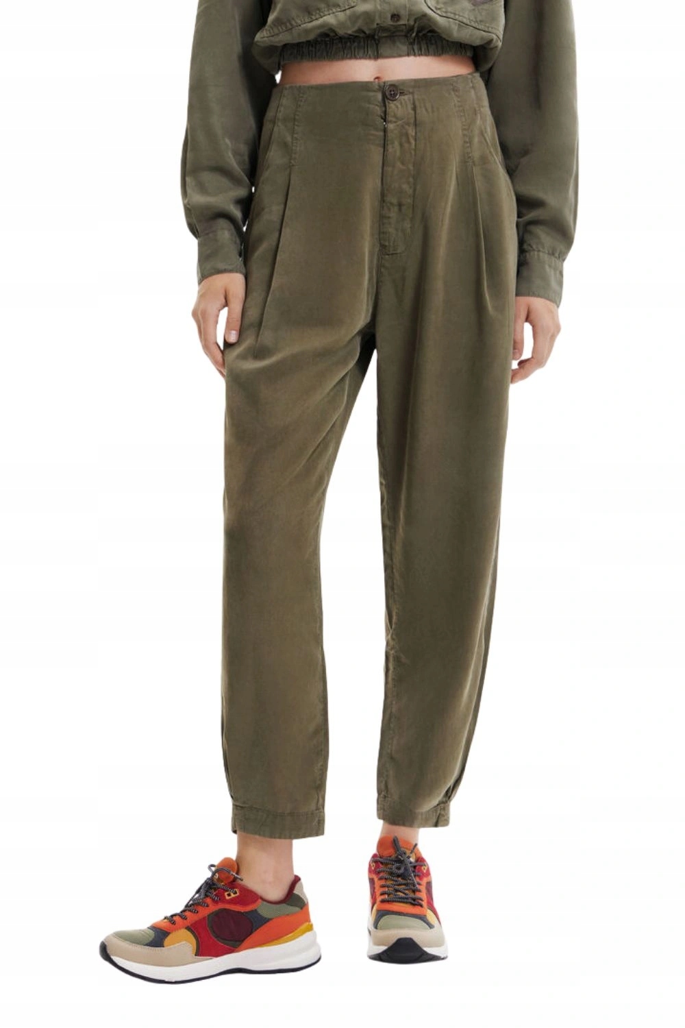 Dámské džínové kalhoty Desigual s vysokým pasem khaki vel.