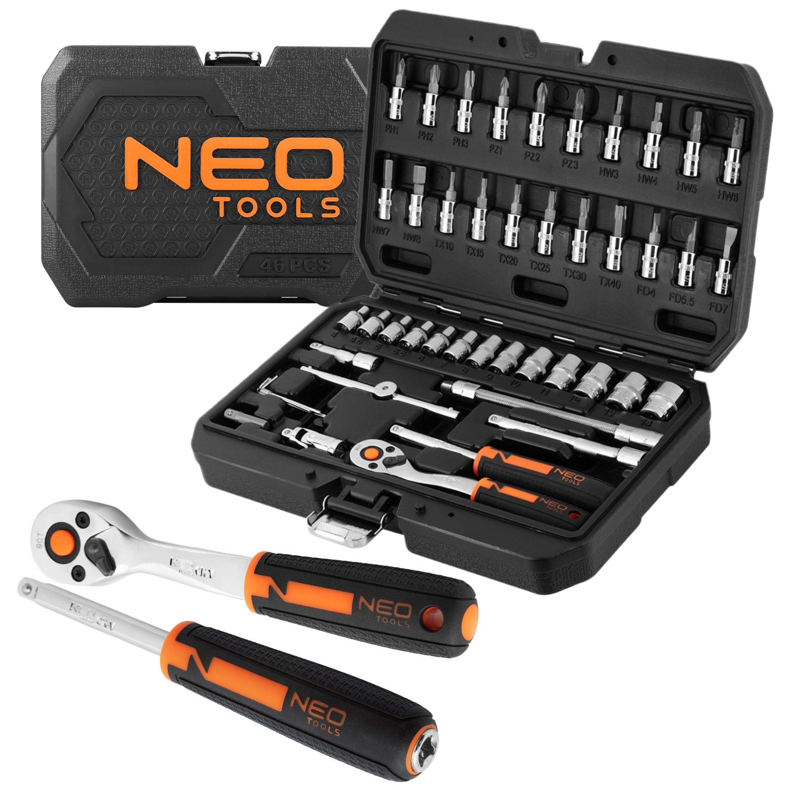 Neo Zestaw Komplet Klucze Nasadowe 1/4'' 46el Crv Nasadki Torx Bity 10-004
