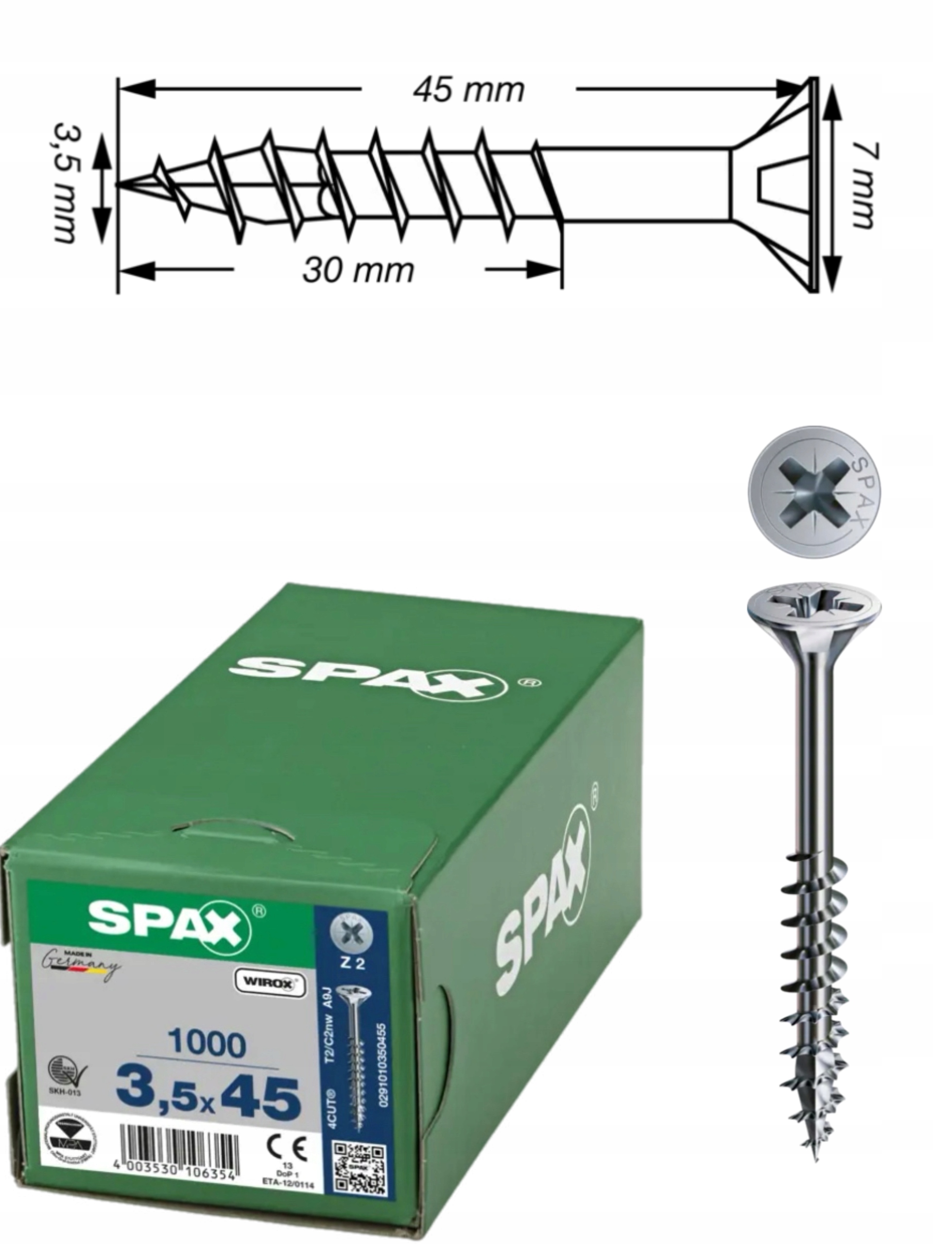 Univerzální vrut do dřeva spax 3,5 x 45 Wirox Tg 1000 ks