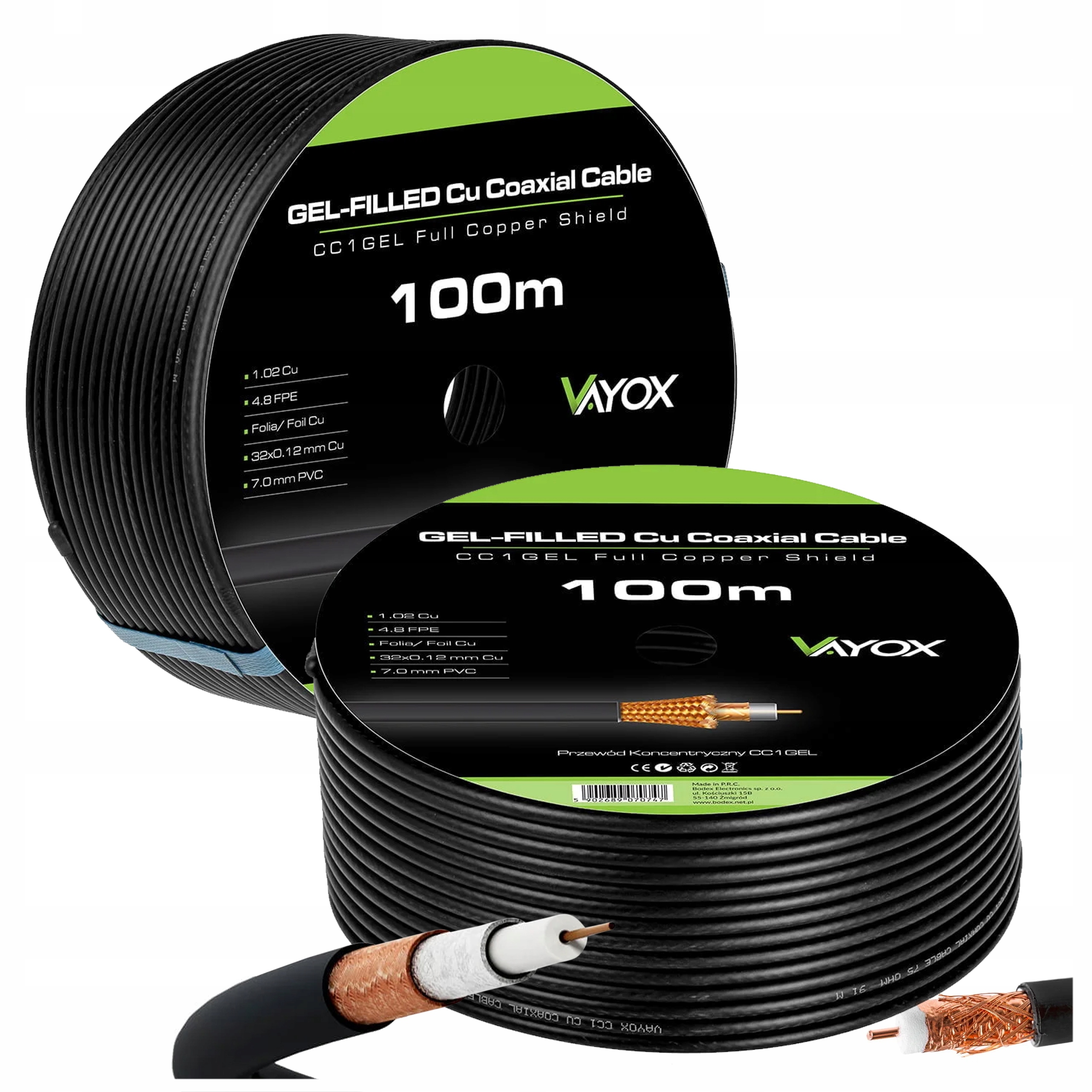 Anténní kabel 100 m gelový koaxiální kabel Cu Měď