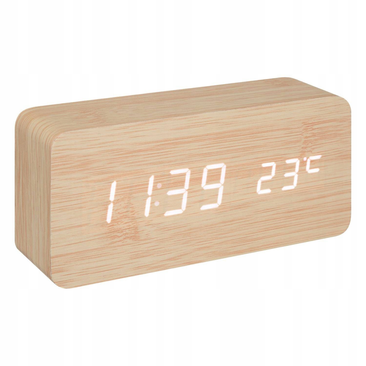 Budzik Bez Tykania Mdf Termometr Alarm 15X4X7 CM Brązowy