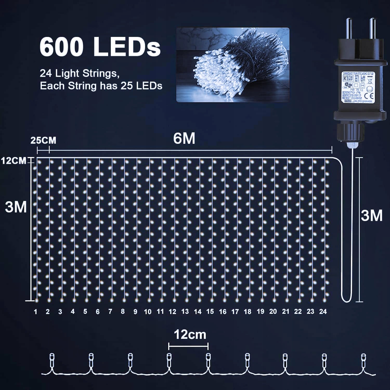 YOMISTAR Kurtyna Świetlna 6x3m 600 LED Wodoodporna Na Wesele — miniatura 6