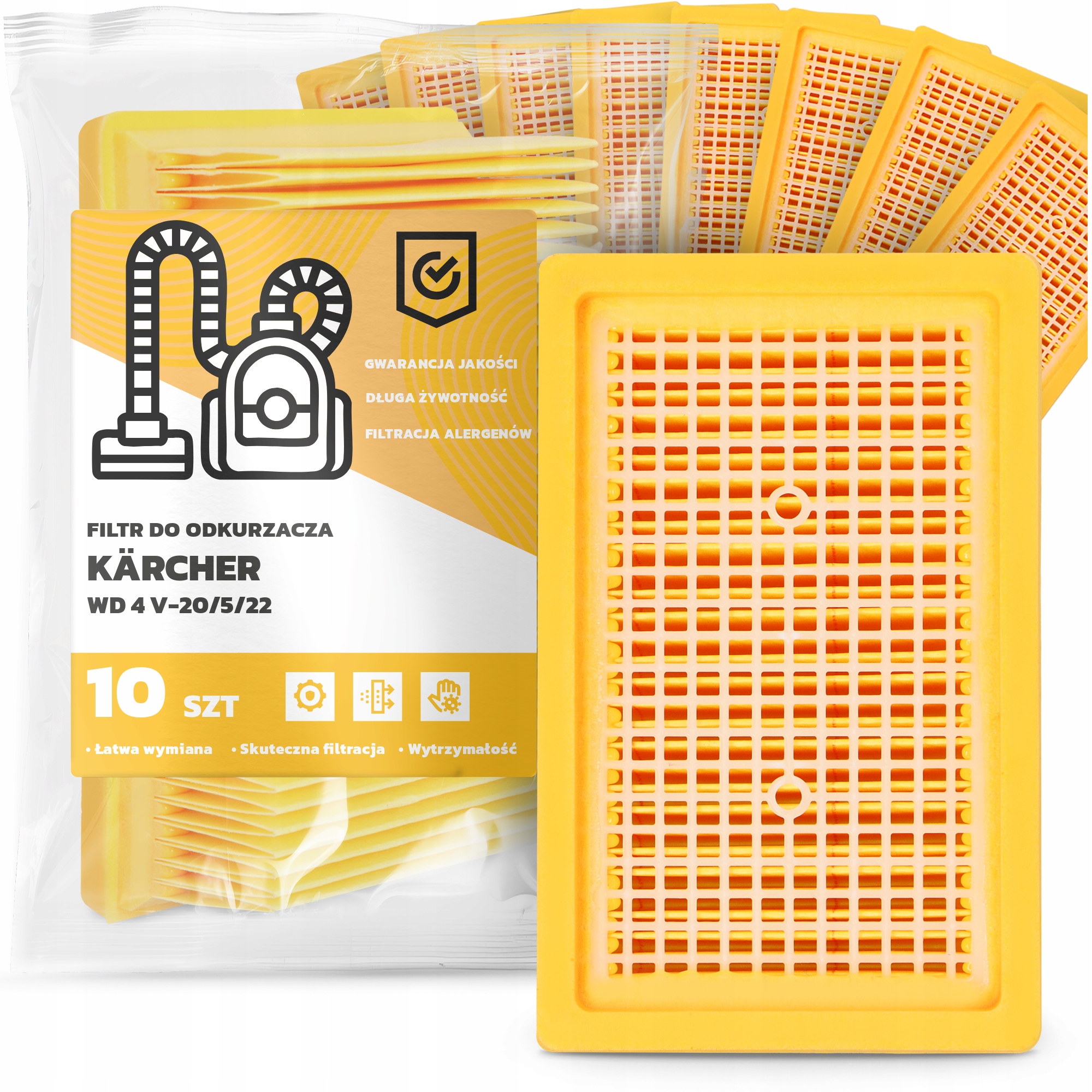 10 x Filtr Pro Vysavač Kärcher Wd 4 V-20/5/22 Vzduchový vstupní Filtr Em-w