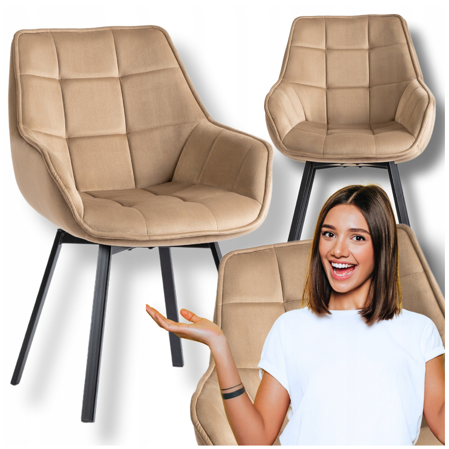 Čalouněná židle do jídelny do obývacího pokoje Otočná 360 Béžová Luna