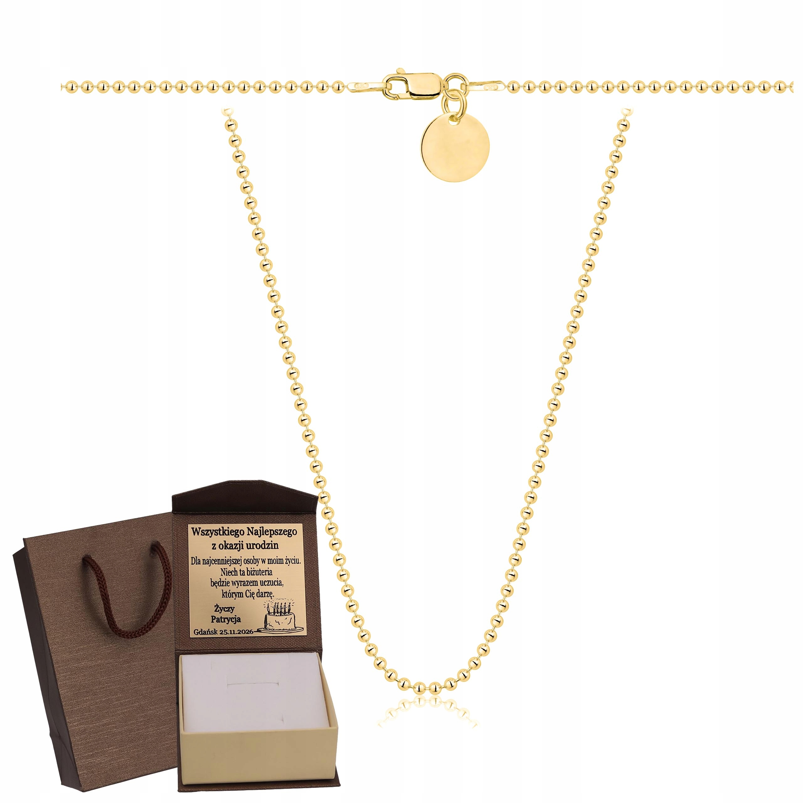 Zlatý Plný Řetízek Pánský Kuličkový Ryzost 925 585 Pevný Gravírování Bonus