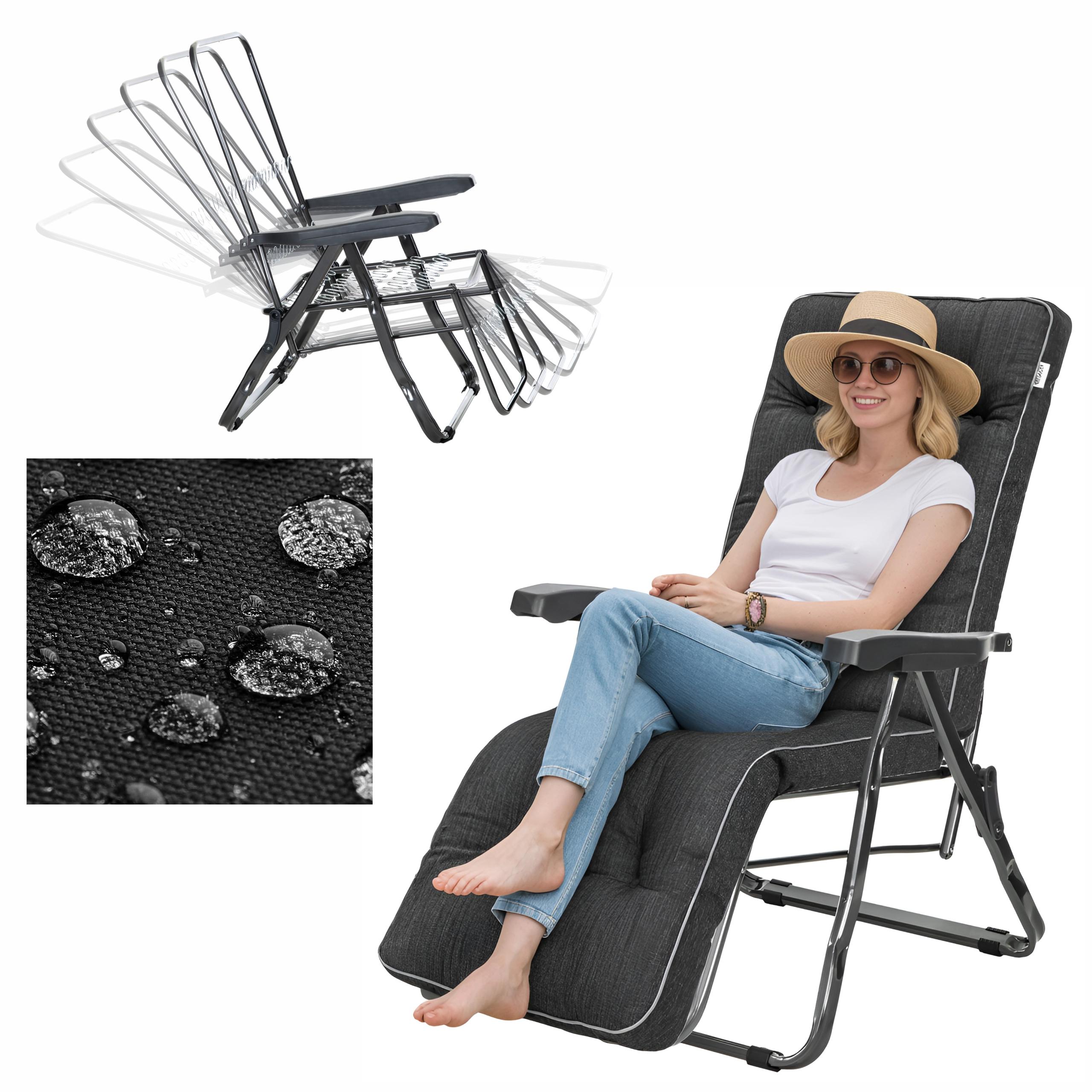 Záhradné ležadlo s vankúšom Skladacie záhradné kreslo s vankúšom a podnožkou