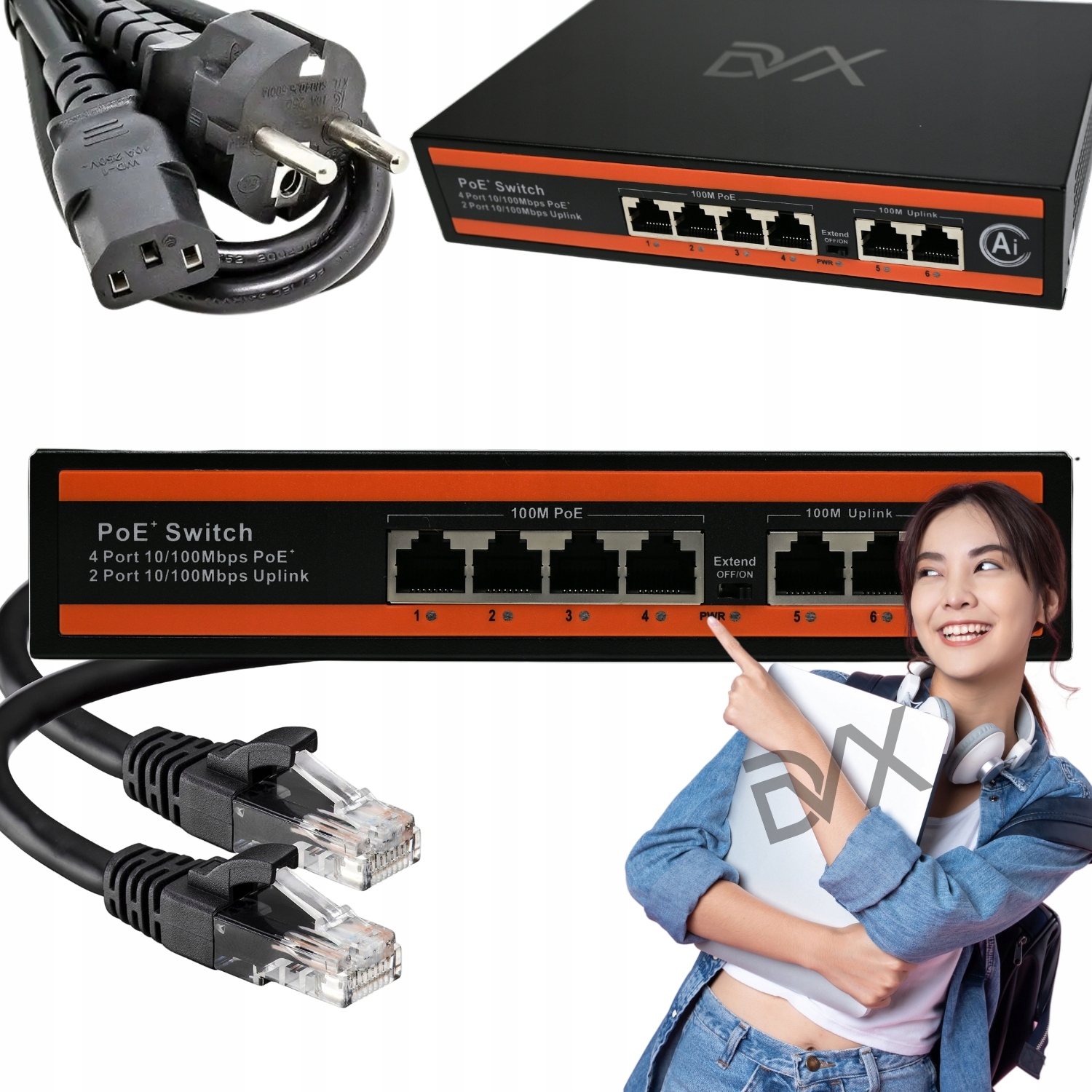 Switch Poe 4+2 4X Poe 2X Uplink 10/100MBPS Do Kamer Extend 65W Watchdog