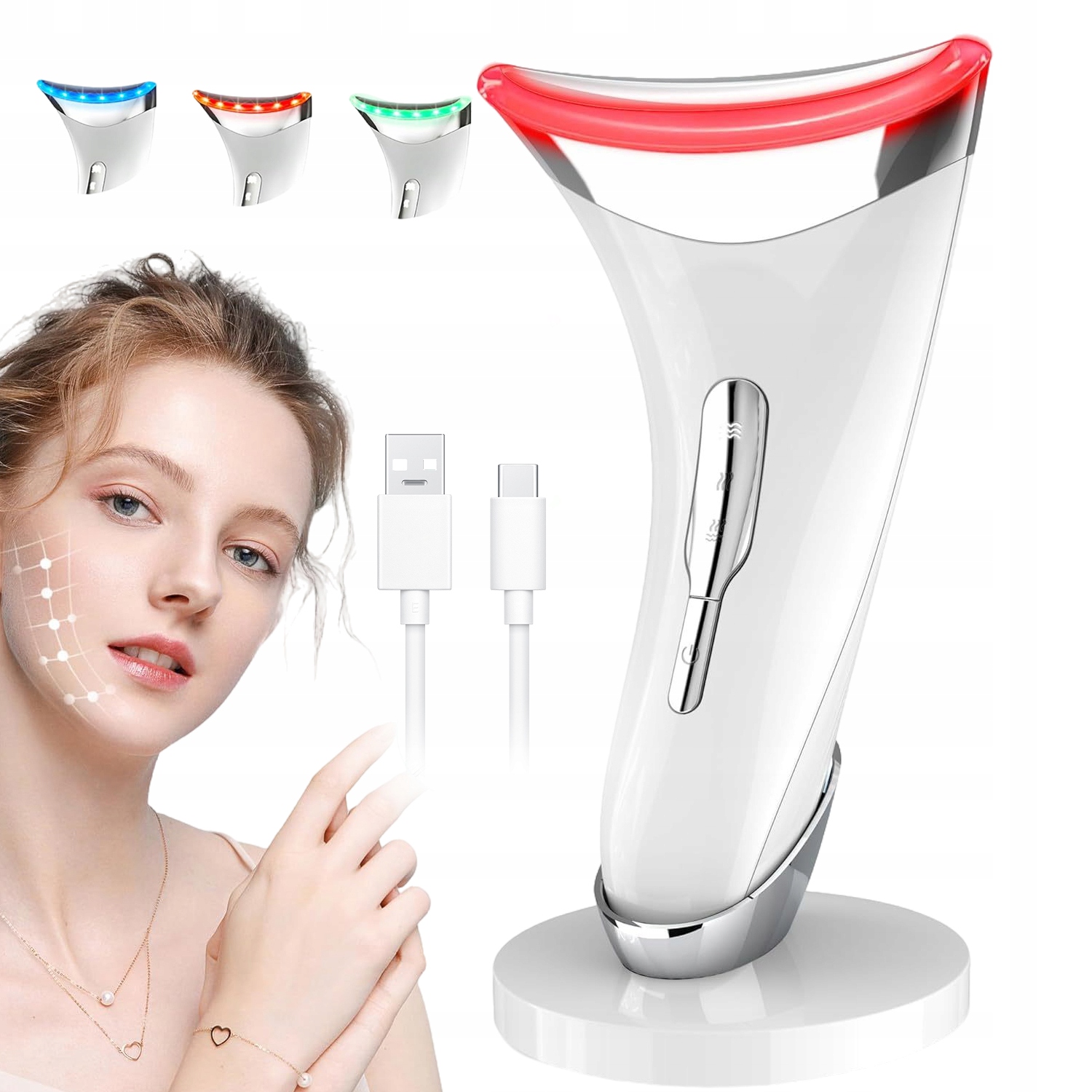 Masážní Přístroj Pro Zpevnění Obličeje A Krku Ems, Vibrace, Led Světlo, 3 Režimy